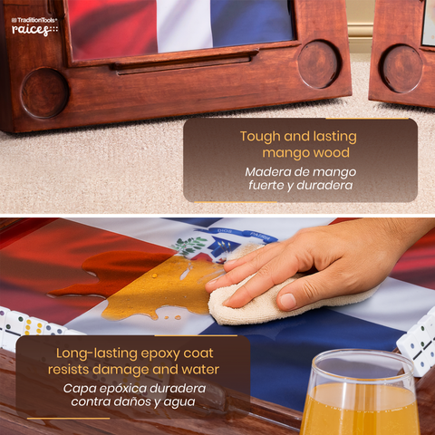 Mesa de Domino Dominicana | Diseño Bandera República Dominicana Guitarra Tambora Maracas | Dominican Domino Table Perfecto para Decoración y para Noches de Juego con Familia y Amigos