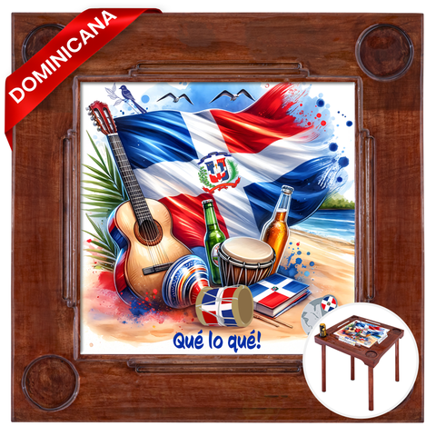 Mesa de Domino Dominicana | Diseño Bandera República Dominicana Guitarra Tambora Maracas | Dominican Domino Table Perfecto para Decoración y para Noches de Juego con Familia y Amigos